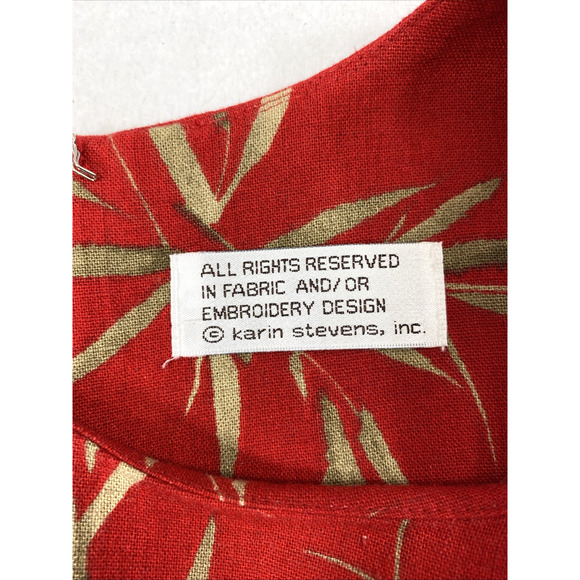 Karin Stevens Dress Womens Size 10‎ Red Bamboo Print Button Side Linen Blend - Picture 3 of 13